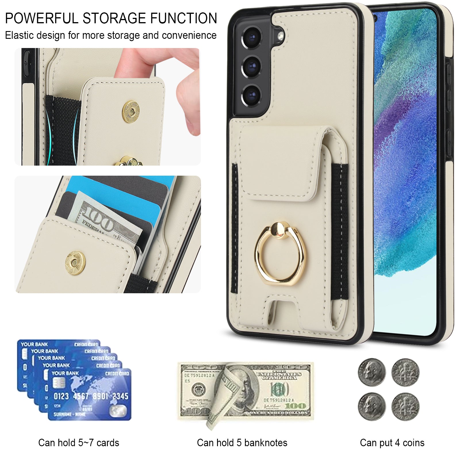 For Samsung Galaxy S23+ Case Card Holder Anti-drop Leather Coated TPU Protective Cover For Samsung Galaxy S23+ Case Card Holder Anti-drop Leather Coated TPU Protective Cover